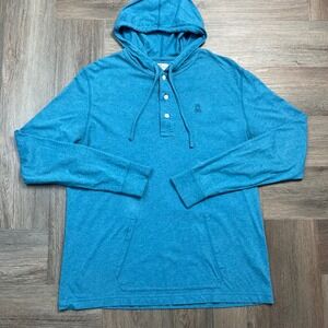 Psycho Bunny Hoodie Mens Large Blue Henley Kangaroo Pocket Drawstring Digby